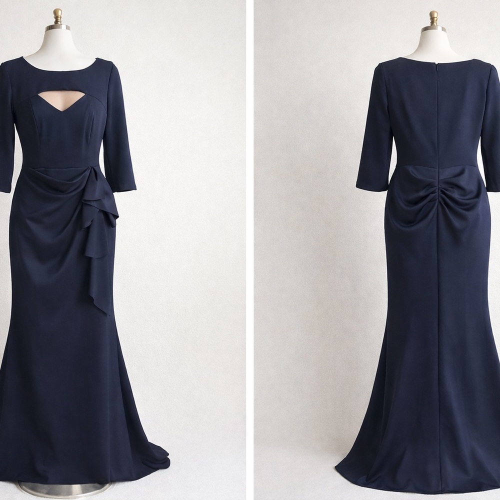 Xscape Navy Long Sleeve Gown